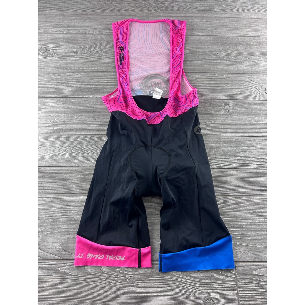 Hyper Threads Mens Cycling Bib Shorts Black Pink Blue Topo Padded Large 1196